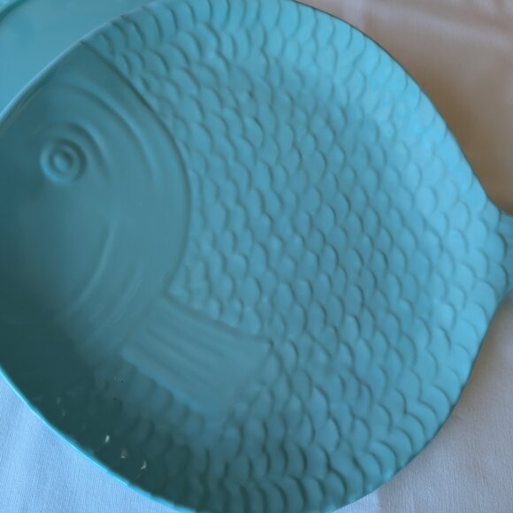 2 Sigrid Olsen Melamine Teal Mint Blue Large Fish Shaped Serving Platters Kitsch - Picture 9 of 13